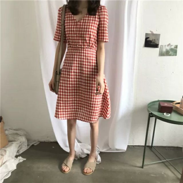 VÁY KẺ CARO ĐỎ SIÊU SANG