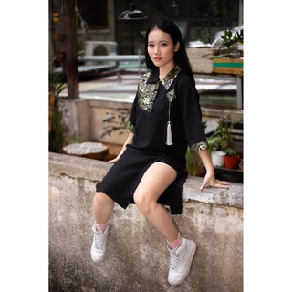 Áo Shanghai Phối Gấm Ngực Rồng Hoa