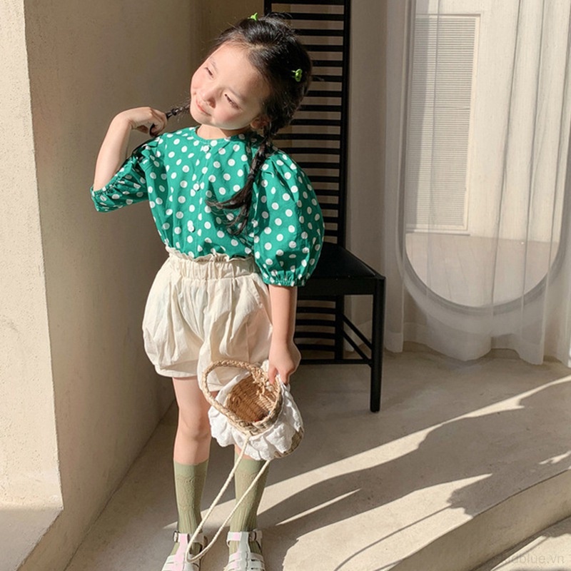 Áo Sơ Mi Chấm Bi Cài Nút Cho Bé Gái