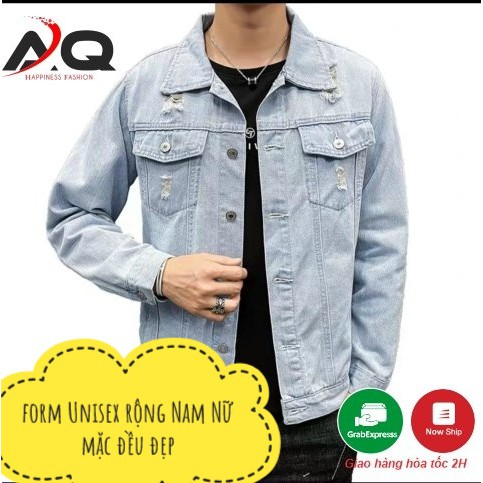 Áo Jean Áo Khoác Jean Rách Vai❤️ Áo Khoác Rin Nam Nữ Chống Nắng Cao Cấp Xanh Phong Cách Trẻ Trung Xanh Đen - QSTORE