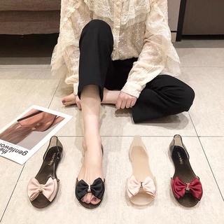 Giày thạch nhựa dẻo mềm thơm đính nơ vải hở mũi Soervimy Quảng Châu