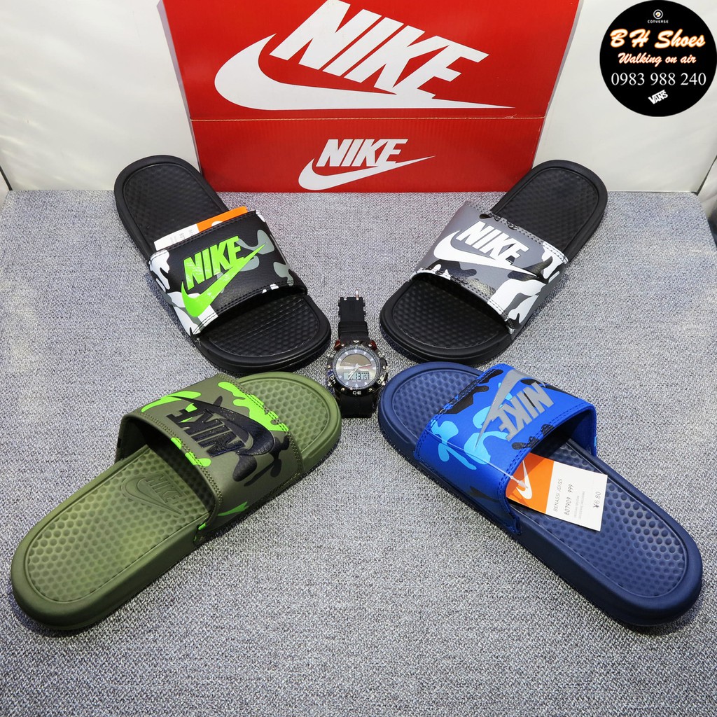 [Hộp Nike] Dép Nike camo Nk quai ngang nam nữ đầy đủ tem, mác, lót dày, tem size in nhiệt trong lót, tặng hộp hãng.