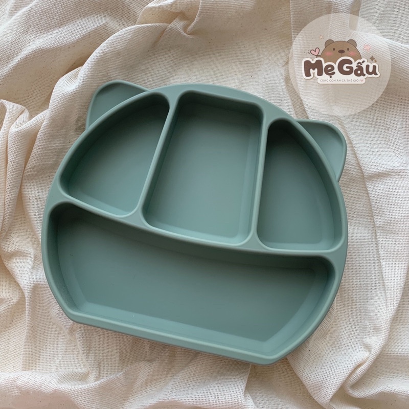 Khay ăn dặm silicone 4 ngăn có đế hít chắc chắn