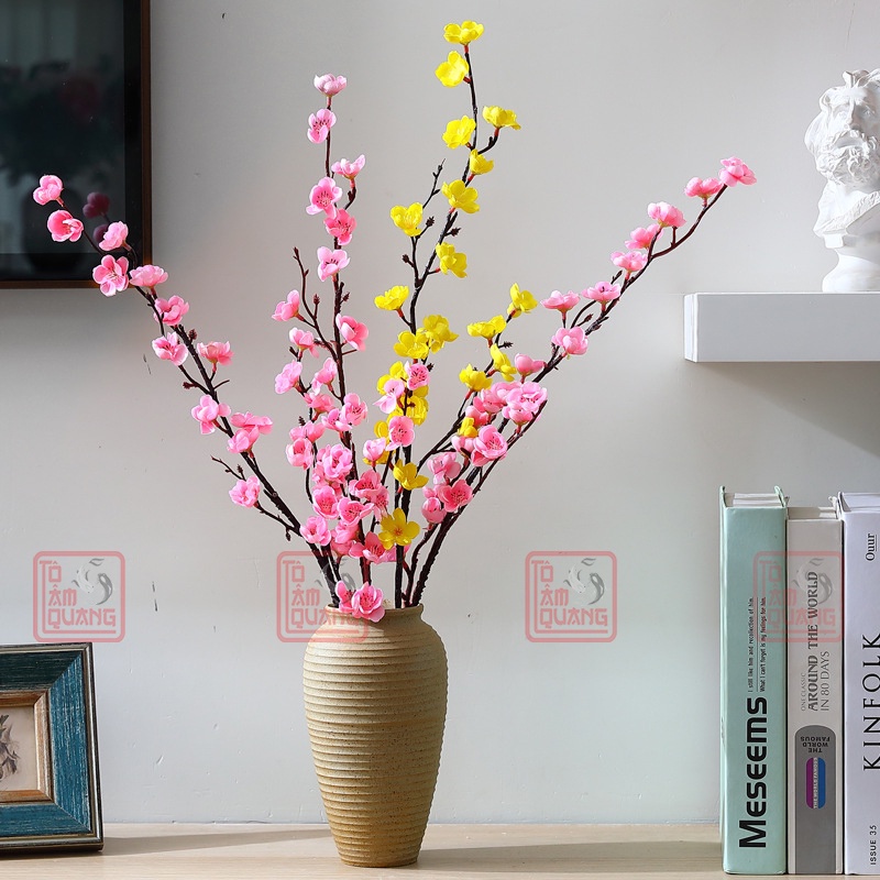 Cành hoa mai giả đồ phụ kiện trang trí tết, nhà cửa bằng lụa cao cấp rẻ đẹp mang lại may mắn tài lộc- nhiều kích cỡ