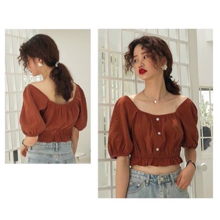 Áo croptop quảng châu cổ thuyền tay lỡ bo eo xinh ( sẵn )