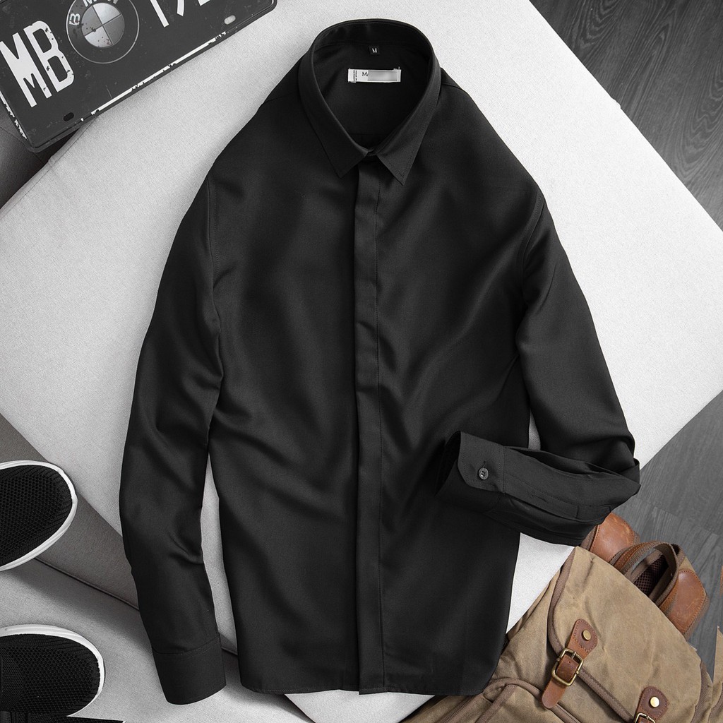 Sơ mi trắng giấu khuy nam ,nữ trắng ,đen ,xanh than cao cấp không bai màu ko nhăn fom chuẩn đóng gói kỹ | BigBuy360 - bigbuy360.vn