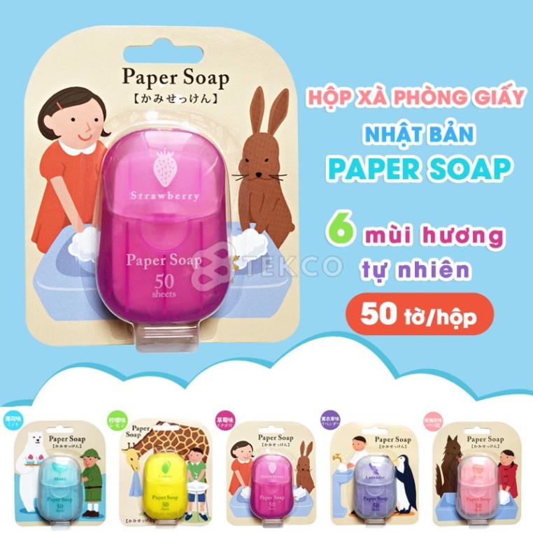 Hộp 50 Miếng Xà Phòng Giấy Khô Paper Soap Nhật Bản - Xà Bông Rửa Tay Bỏ Túi Dùng Một Lần
