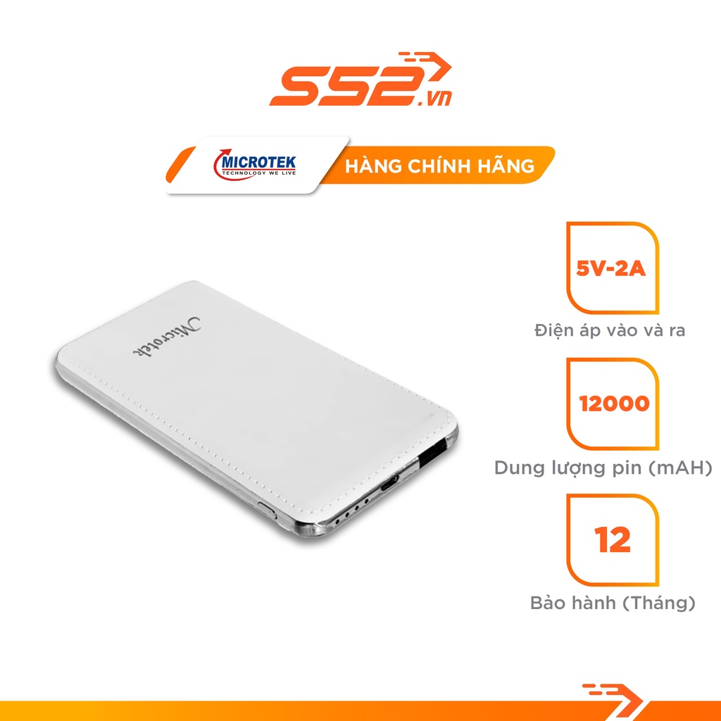 Pin Sạc Dự Phòng 10.000mAh Microtek MT-1003 - 2 Output/ 1 Input - Bảo Hành Chính Hãng