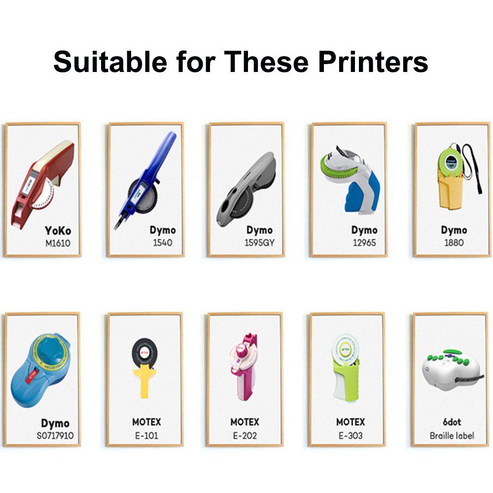 Bộ 5 Cuộn Băng Keo Nhựa Dập Nổi 9mm 3D Tương Thích Với Máy In Nhãn Dymo Maker Motex