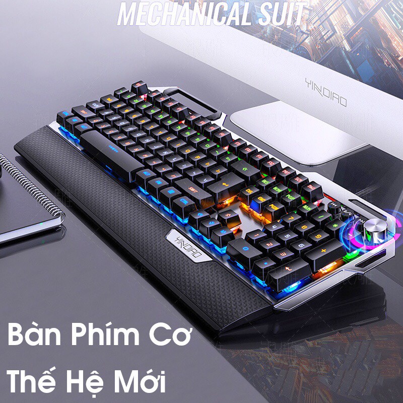BÀN PHÍM CƠ Gaming CAO CẤP K100 FULL LED Có Kê Tay, Blue Switch Gõ Cực Đã Cho Laptop Máy Tính PC, Cổng USB