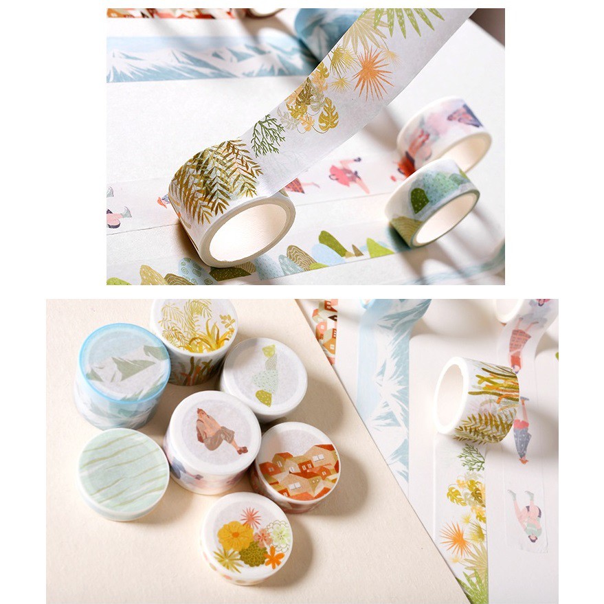 Set 7 cuộn băng dính washi tape Thôn trong núi