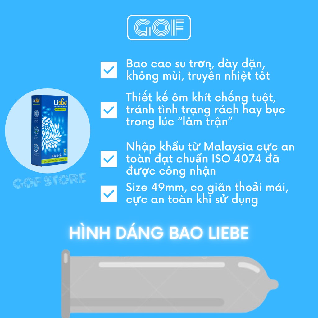 Bao cao su mỏng trơn Liebe Ultra Thin Hộp 12 cái Thái Lan - GoF Store
