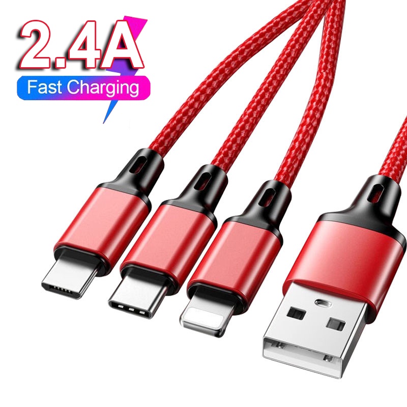 Dây cáp sạc nhanh 2.4A S P 3 trong 1 dây dủ cho điện thoại samsung, xiaomi không nóng máy