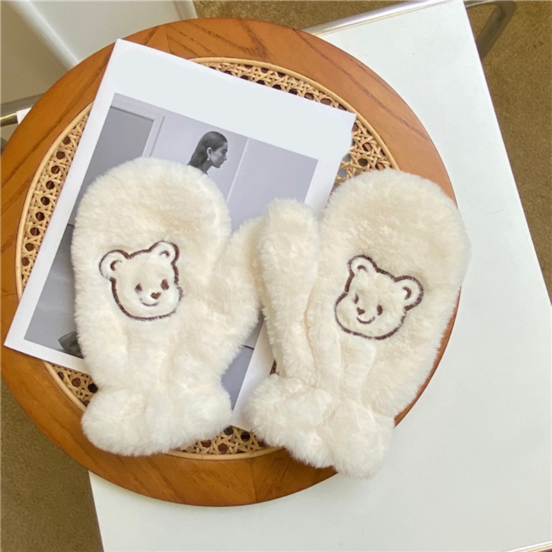 Găng Tay Lông Xù Dày Dặn Ấm Áp Hình Gấu Hoạt Hình Dễ Thương Dành Cho Đi Xe