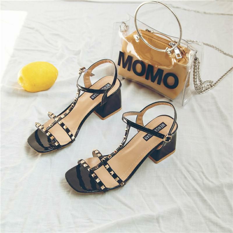 Dép quai gót nữ đế vuông cao 5cm sandal đinh đẹp êm chân