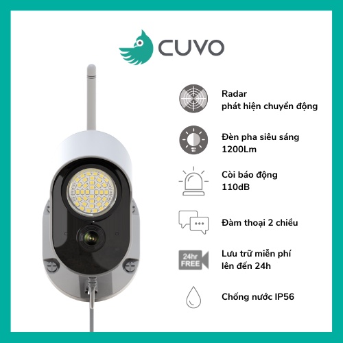 Camera AI đèn an ninh CUVO LA620W - Camera wifi ngoài trời có đèn pha siêu sáng, còi báo động 110dB | BigBuy360 - bigbuy360.vn