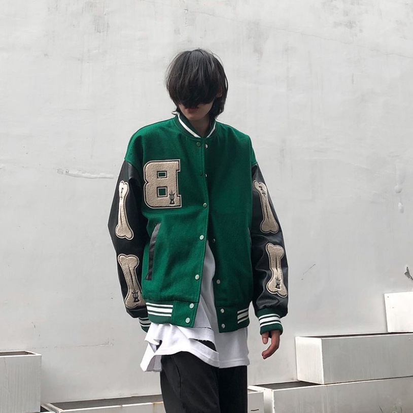 Áo Khoác Bóng Chày Bằng Da Dáng Rộng Thêu Họa Tiết Phong Cách Hàn Quốc Cổ Điển Thời Trang Cho Nam Và Nữ