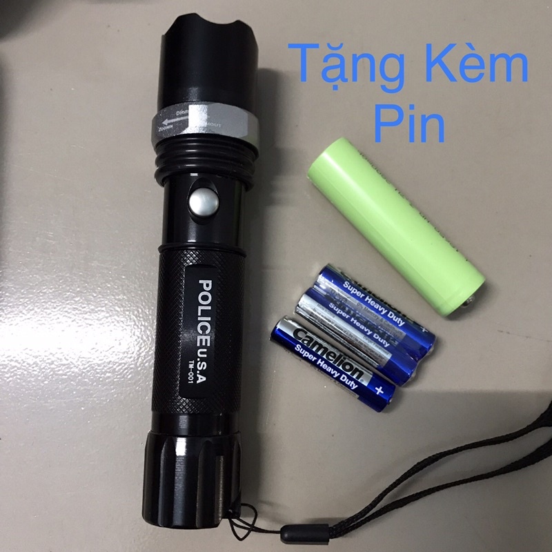 Đèn Pin Police USA Siêu Sáng 001 CREE Q5 nhập khẩu Thái lan với vỏ hợp kim nhôm và 3 chế độ sáng, cực mạnh, mạnh,nháy