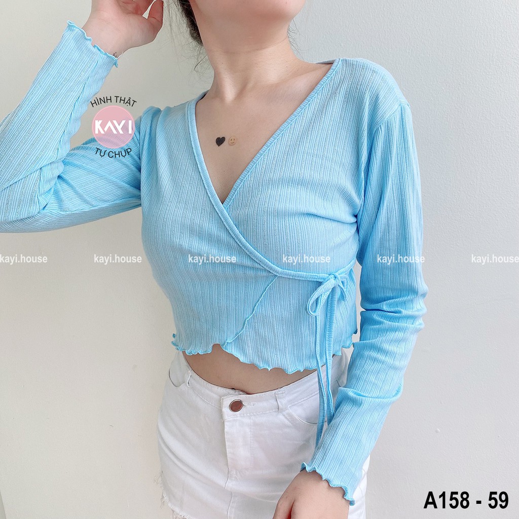 Áo Croptop Đắp Chéo Cột Dây Tay Dài - A158