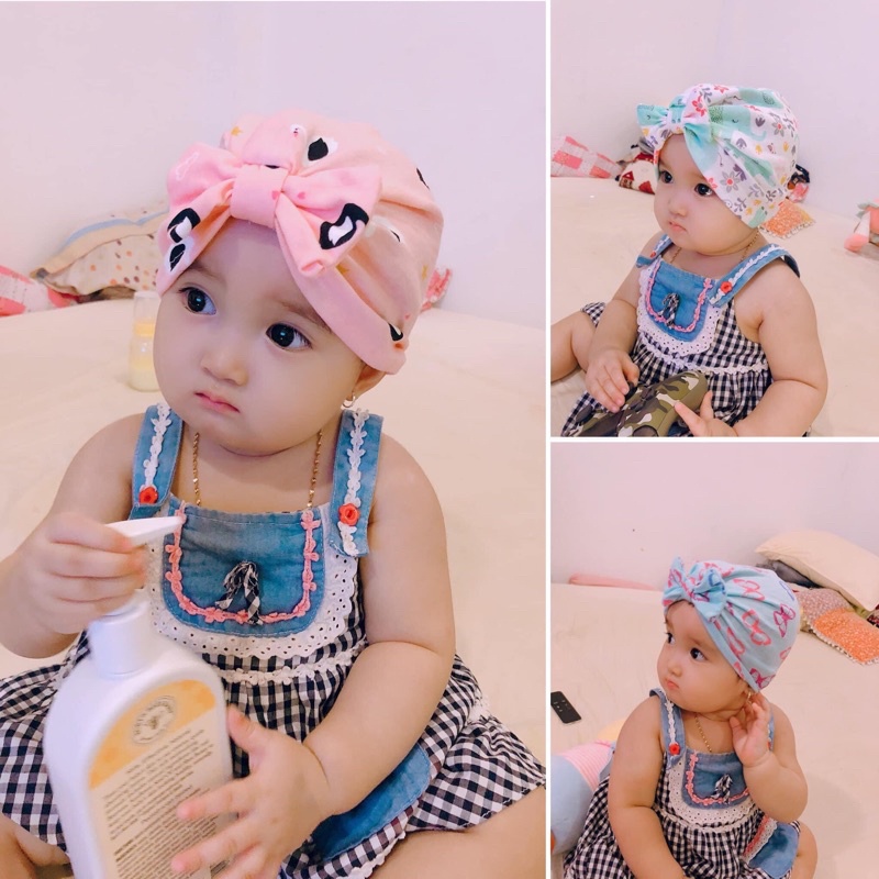Mũ turban cho bé gái nơ tròn buộc ( Chọn màu theo phân loại)