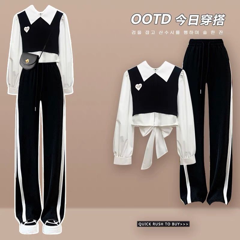 Bộ Áo Sơ Mi Giả Hai Mảnh + Quần Ống Rộng Thời Trang Mùa Thu 2022 Cho Nữ