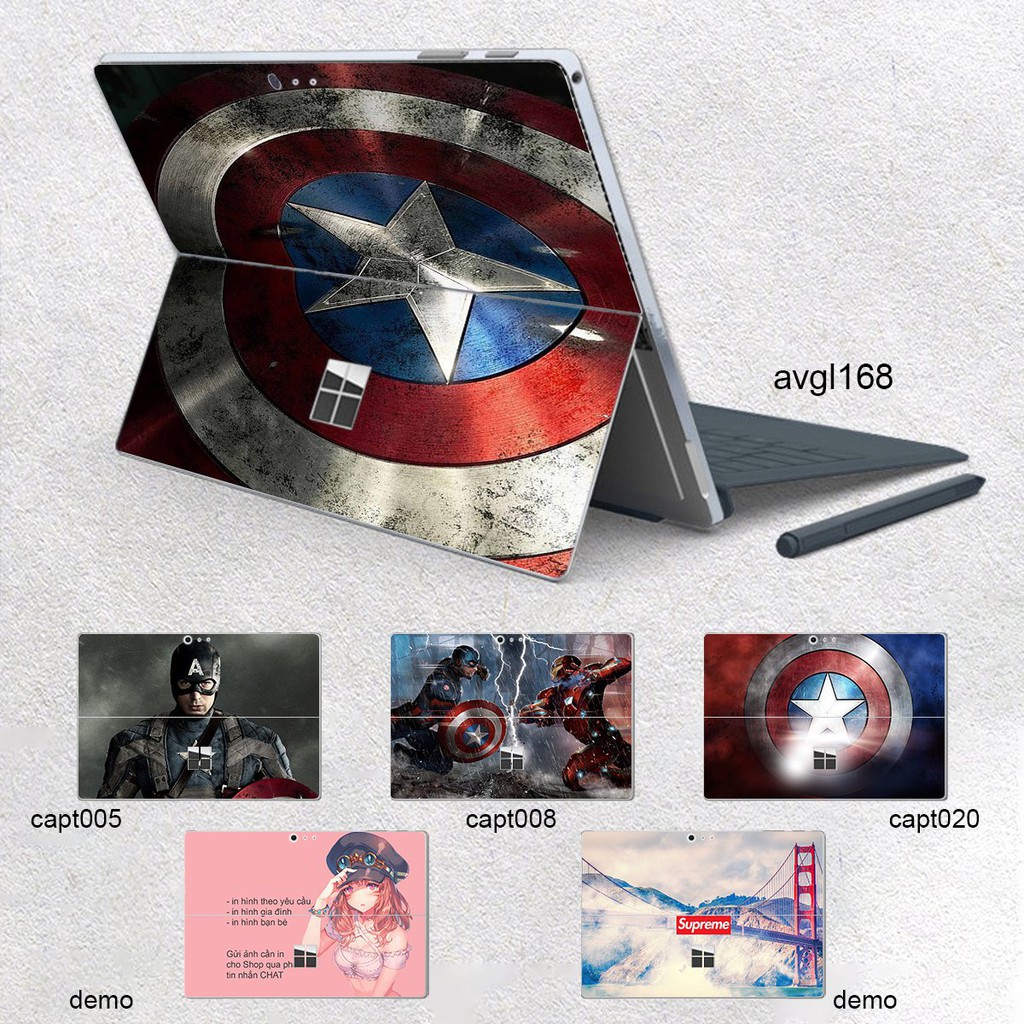 Skin dán hình Captain cho Surface 3 2015; Go, Go 2, Go 3; Pro 2 3 4 5 6 7 8 9 X