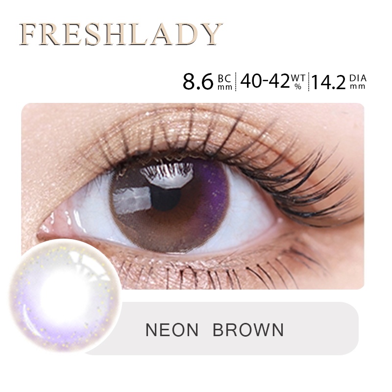 lens trong lens 0 độ contact lens Freshlady 2 pcs/box fashion contact lens crystal color soft contact lens Neon Brown 14.00 mm