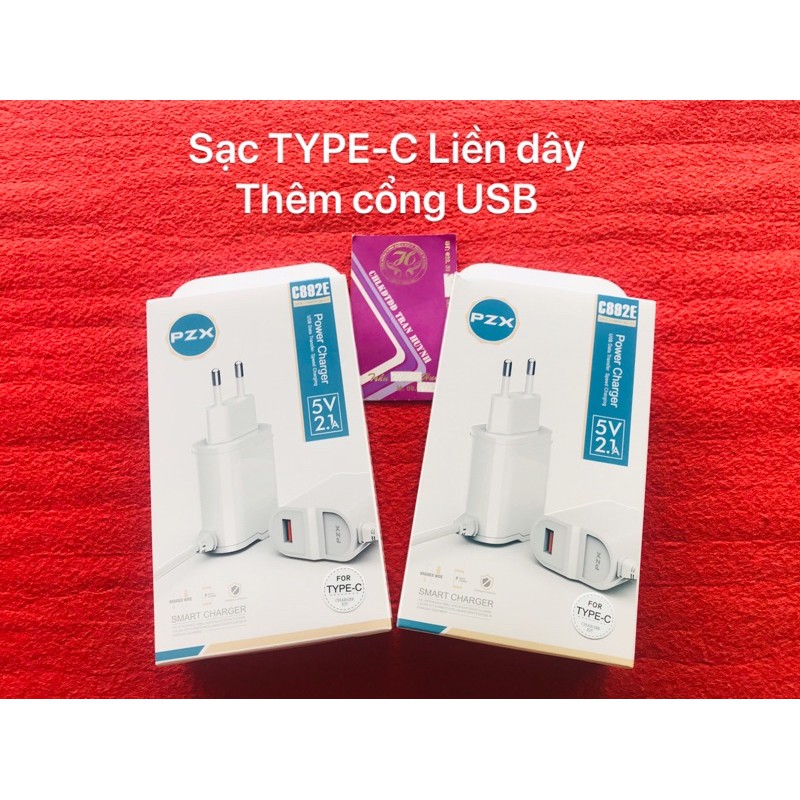 Sạc TYPE-C liền dây và thêm cổng USB(hiệu PZX)5V-2.1A