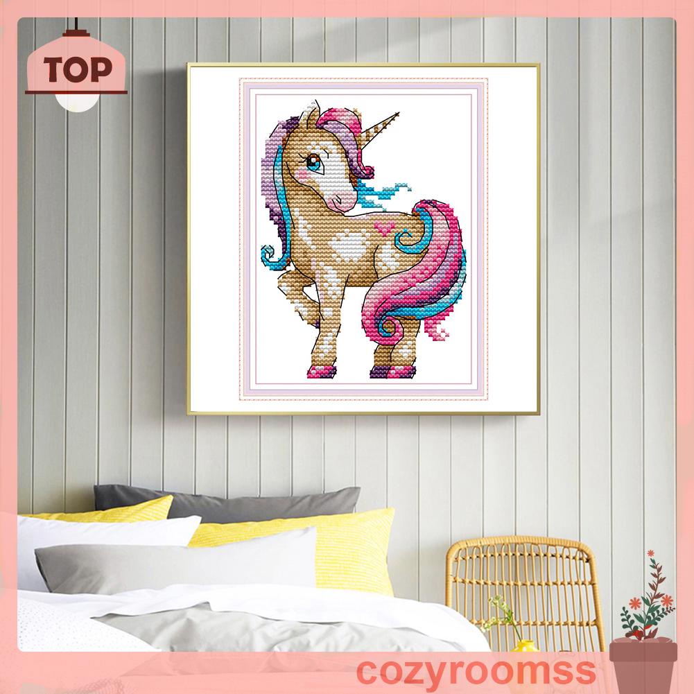 (canvas no printing)  Bộ Tranh Đính Đá Tự Làm Họa Tiết 14CT Hình Ngựa Phép Thuật