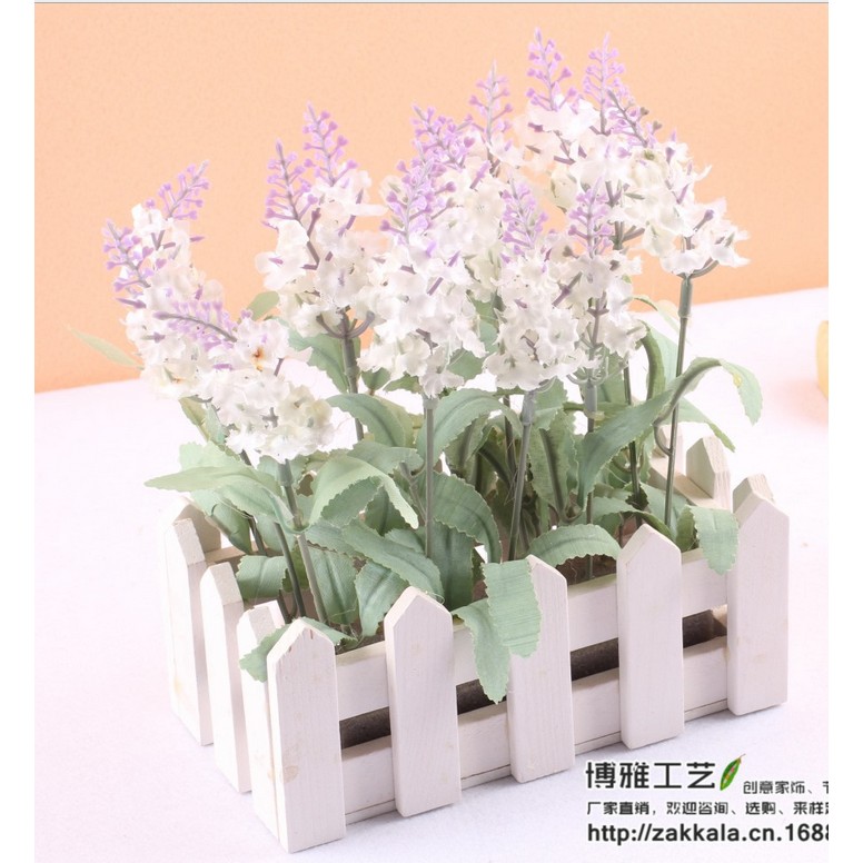 Hoa giả, hoa trang trí, hoa giả cao cấp - hàng rào gỗ lavender