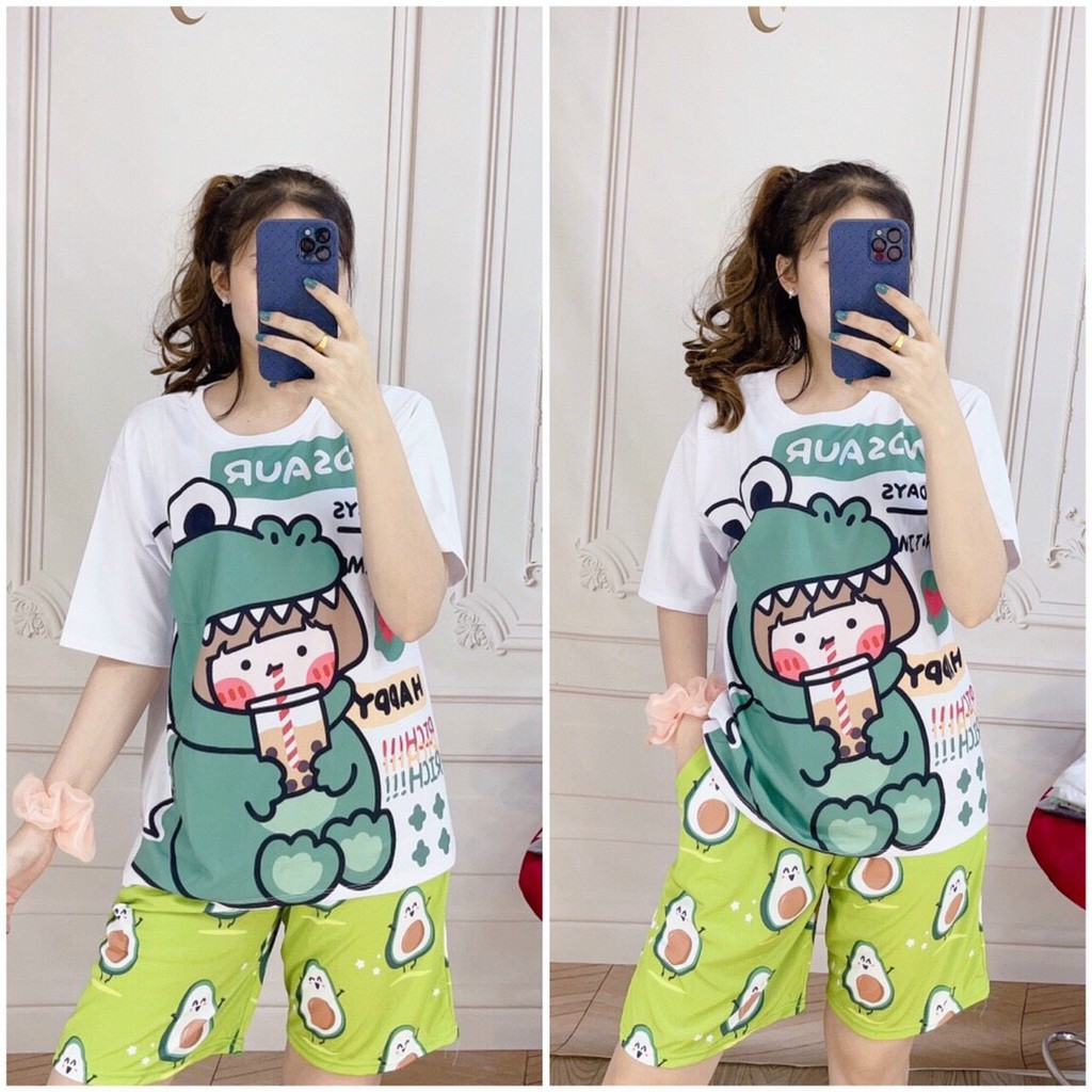 Set đồ bộ hoạt hình ❤️ Bộ mặc nhà Cartoon DINOSAUR form rộng Freesize Unisex nam nữ Molly Fashion