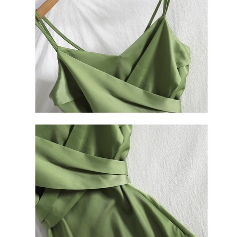 M185 - Váy maxi lụa Ulzzang hai dây cổ V đan chéo thắt nơ lưng sang trọng