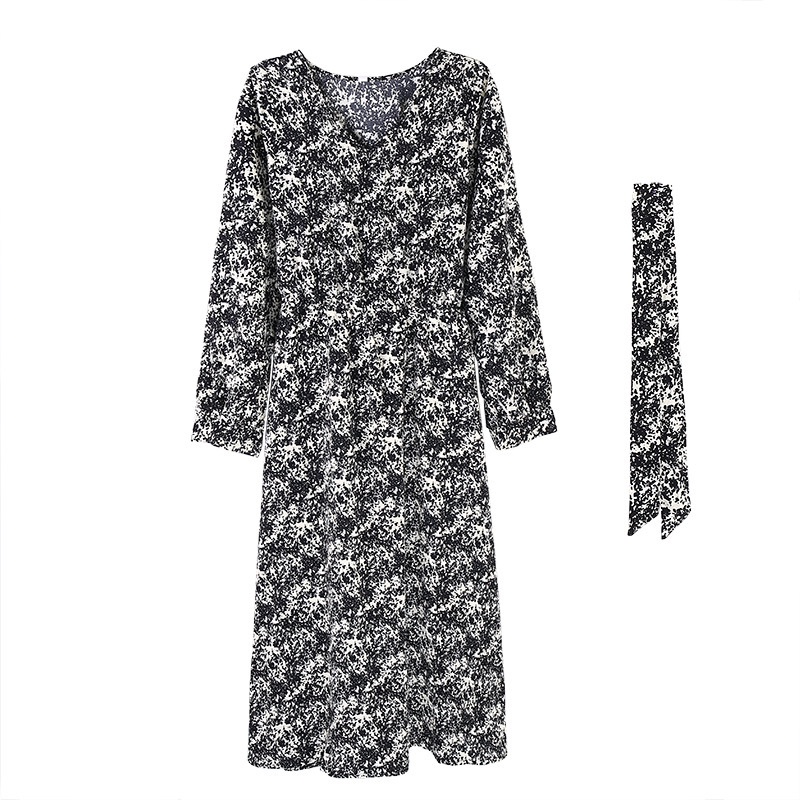 IELGY  Đầm Cổ Chữ v Eo Cao Dáng Ôm In Họa Tiết Hoa Đơn Giản Thời Trang Cho Nữ