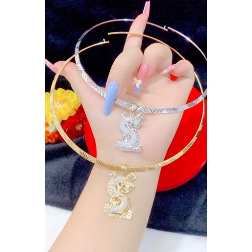 Kiềng cổ cứng kiểu chạm mặt chữ dát vàng 18 dát bạch kim cực đẹp