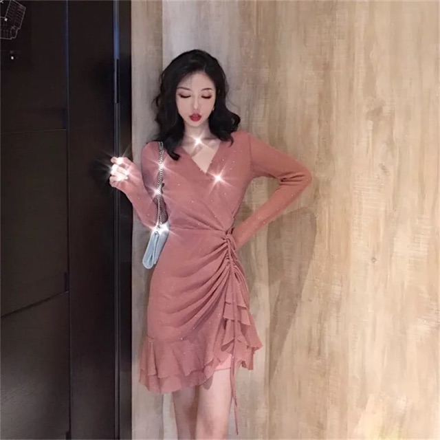 (Có sẵn) Váy nhũ bling bling dài tay lấp lánh / Đầm vạt chéo Quảng Châu | BigBuy360 - bigbuy360.vn