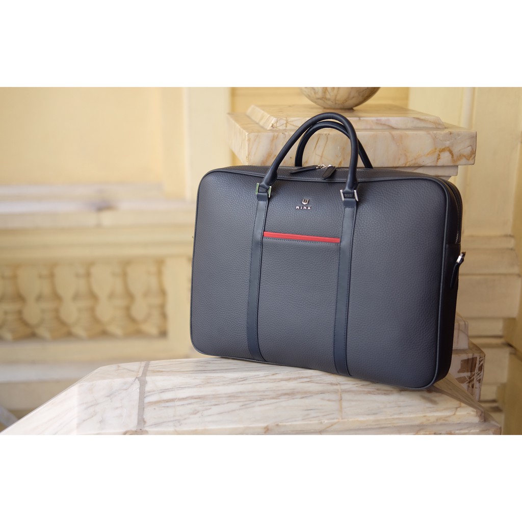 LEO briefcase- Cặp laptop MINK da bò thật nguyên tấm lớp 1 cao cấp màu xanh navy IS85-71