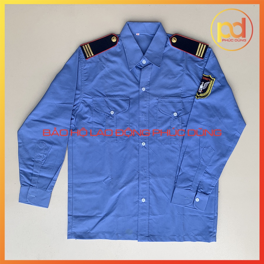Combo Áo Đồng Phục Bảo Vệ Xanh Biển Dài Tay Đi Kèm Cầu Vai Gạch Đồng nền xanh đen Sang Trọng Chuyên Nghiệp