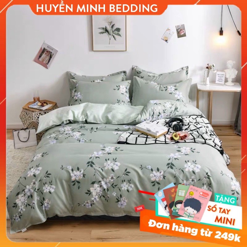 Bộ chăn ga gối Cotton Poly hoa trà xanh - HUMI BEDDING