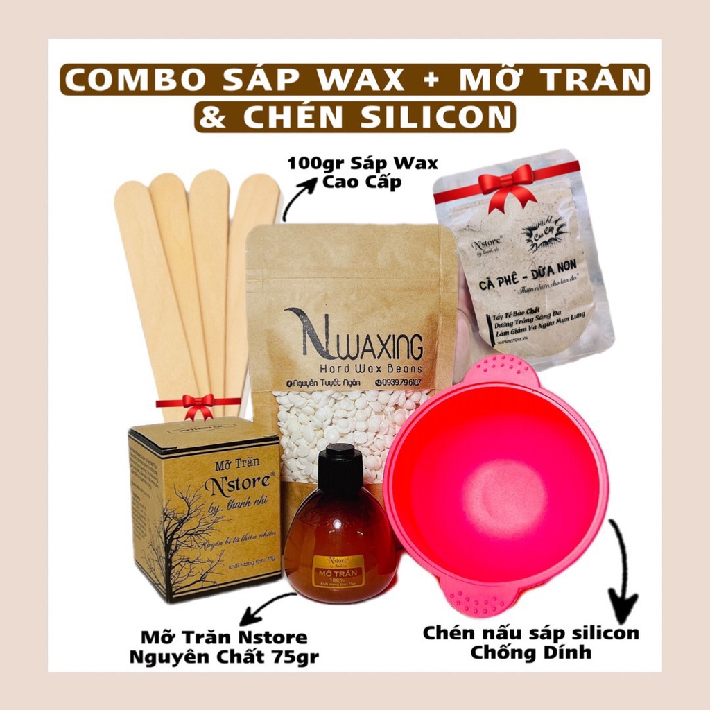 Combo Triệt Lông Sáp Wax Cao Cấp Mỡ Trăn Nstore Và Chén Silicon Tặng Kèm Quà