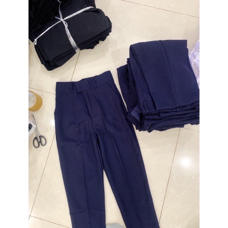 Quân tây học sinh 1 cúc lưng cao đơn giản có màu xanh than và đen mã 009