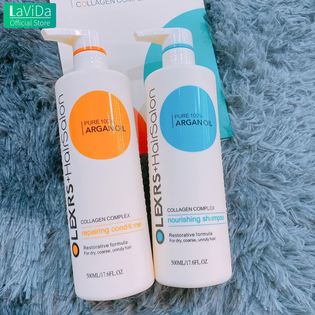 Cặp Dầu Gội Xả Olexrs Argan Oil Collagen Hair Salon 960ML 500ML chính hãng phục hồi Tóc Khô Hư Tổn giảm gẫy rụng