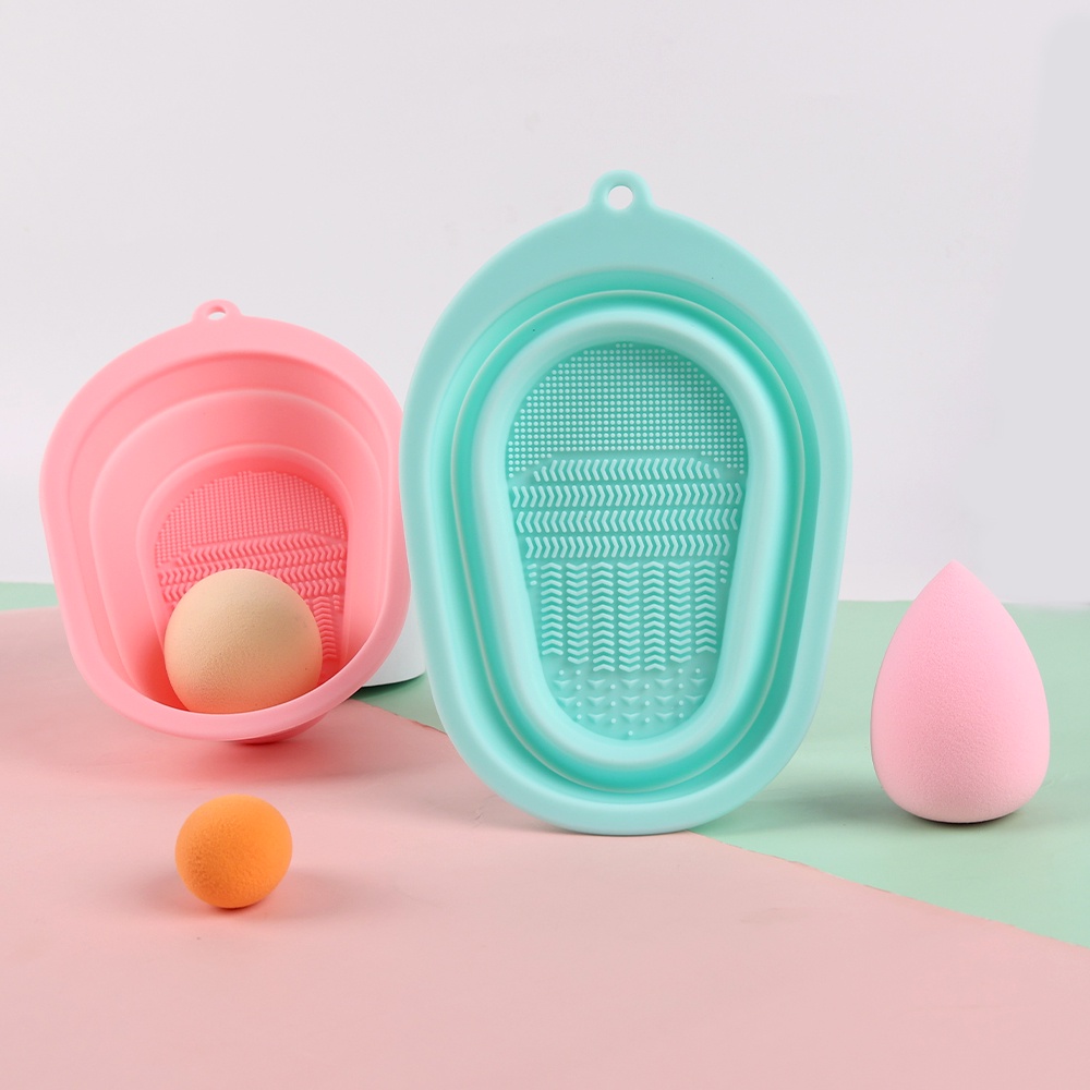 1 Dụng Cụ Vệ Sinh Cọ Trang Điểm Hình Quả Trứng Bằng Silicone Có Thể Gấp Gọn