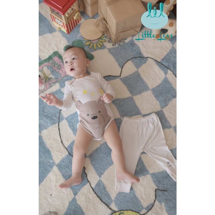 Bộ body chip kèm quần Little Love LIL vải cotton tăm sơ sinh