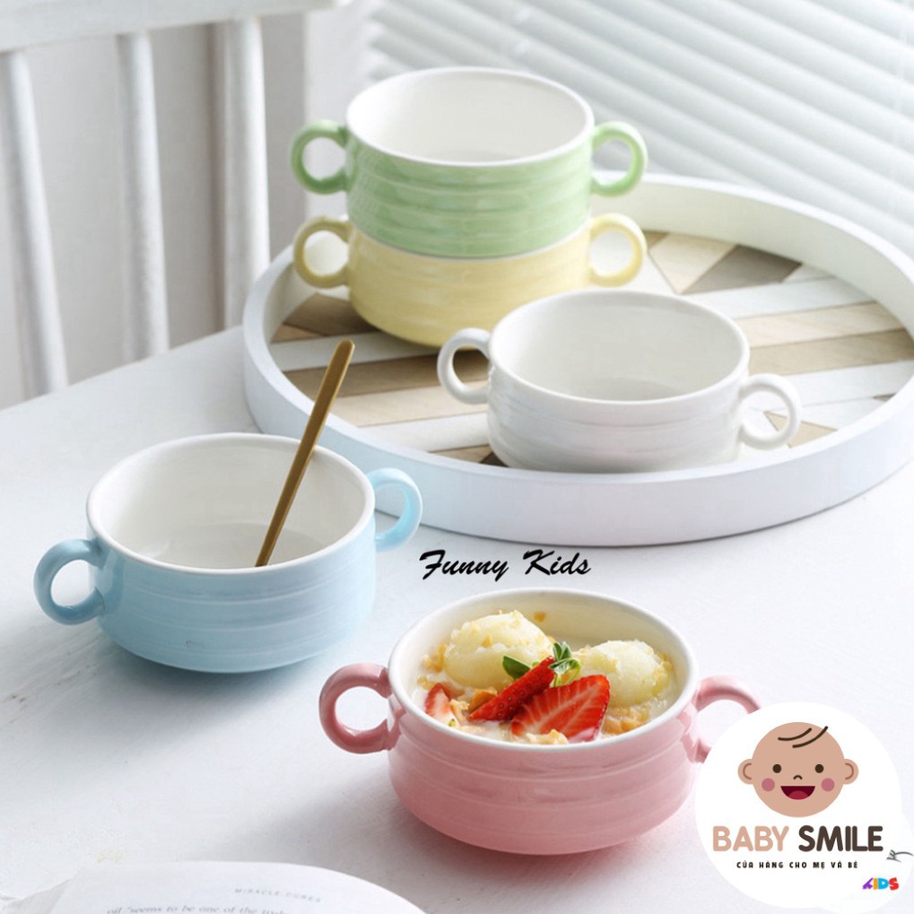 Chén ăn dặm, bát tập ăn, tô 2 quai hình nồi cho bé 200ml - baby smile