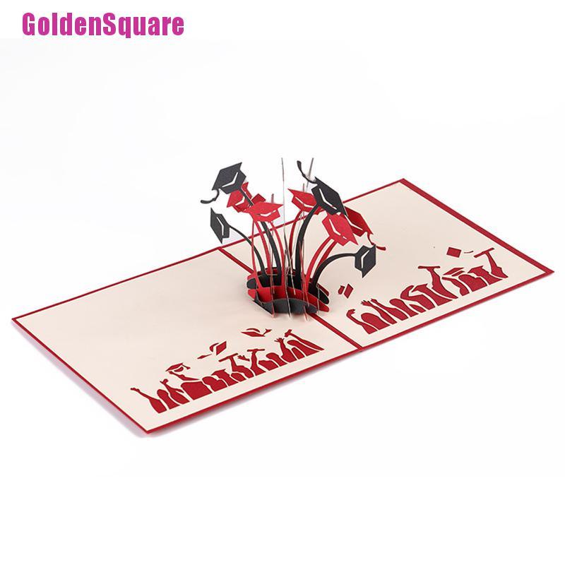 [Golden] Graduation Pop Up Cards Graduation Doctor's Hat 3D Greeting Card Hollow Out