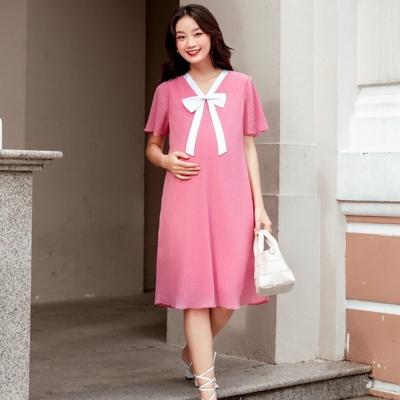 MEDYLA - Đầm bầu dự tiệc mùa hè thiết kế 2 lớp von dập lý lót habutai cho bầu đi chơi du lịch dự tiệc - VS1043