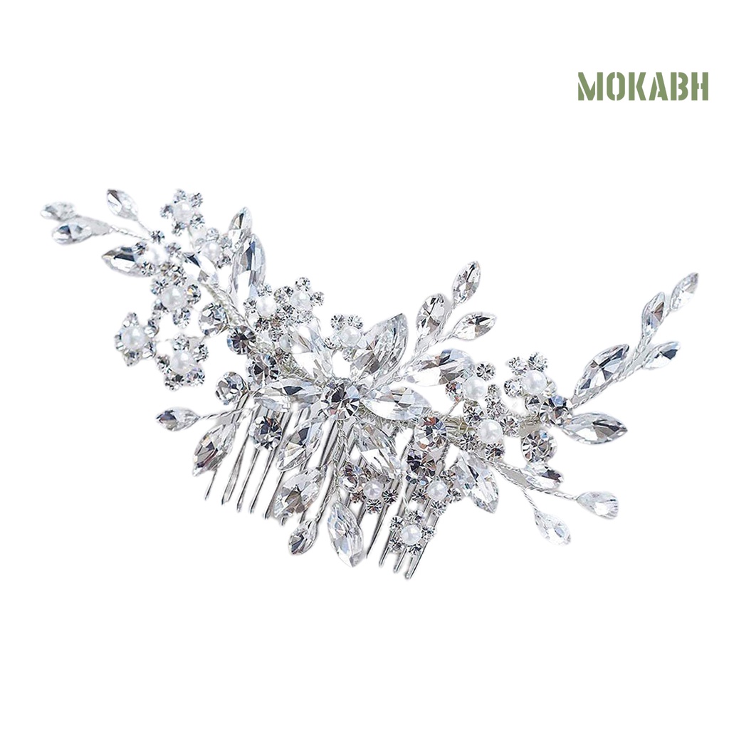 [Headpieces] Lược Cài Tóc Cô Dâu Hình Hoa Đính Đá Pha Lê Trang Trí Kiểu Công Sở Lãng Mạn