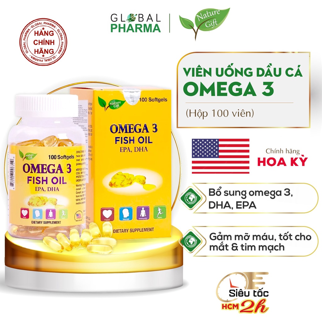 Viên dầu cá Omega 3 Nature Gift bổ sung dưỡng chất cho não, mắt, tim mạch Hộp 100v