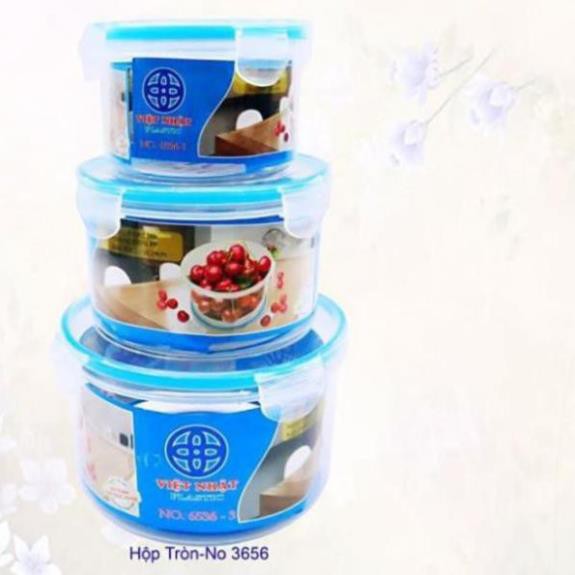 Bộ 3 Hộp Đựng Đồ Ăn Hình Tròn – hộp chia thực phẩm Việt Nhật 6536