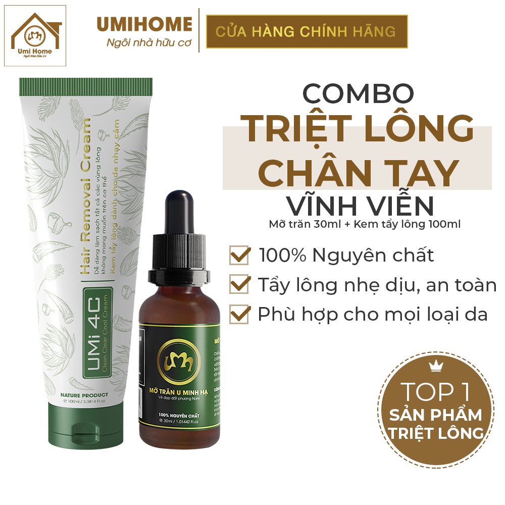 Bộ triệt lông Nách vĩnh viễn gồm Kem Tẩy Lông UMi 4C 100ml và Mỡ Trăn U Minh Hạ 10ml nguyên chất an toàn tiết kiệm